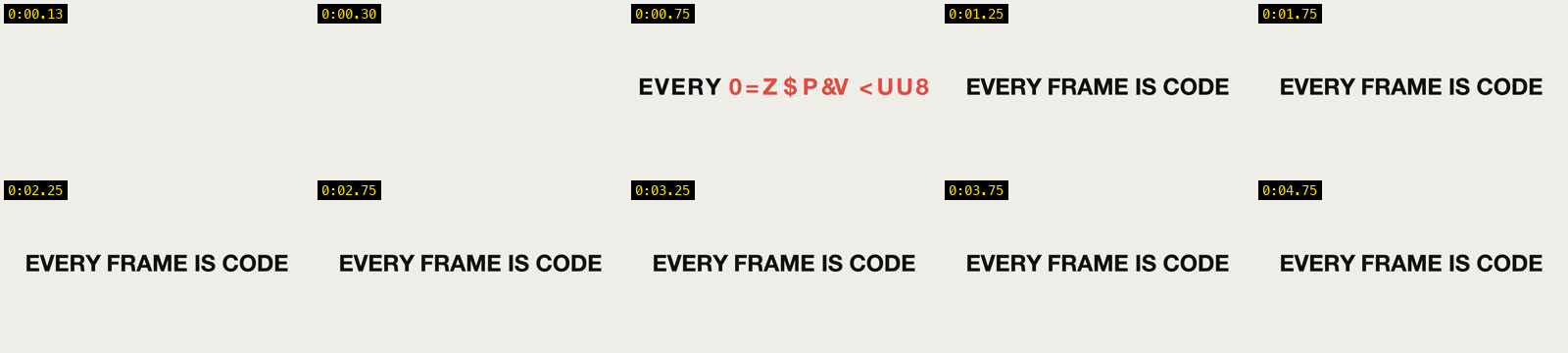 Contact sheet of the decode-type recipe: a line of type decoding into place